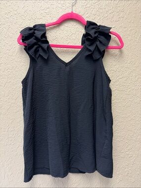 Entro Small Ruffled Shoulder V-Neck Black Camisole
